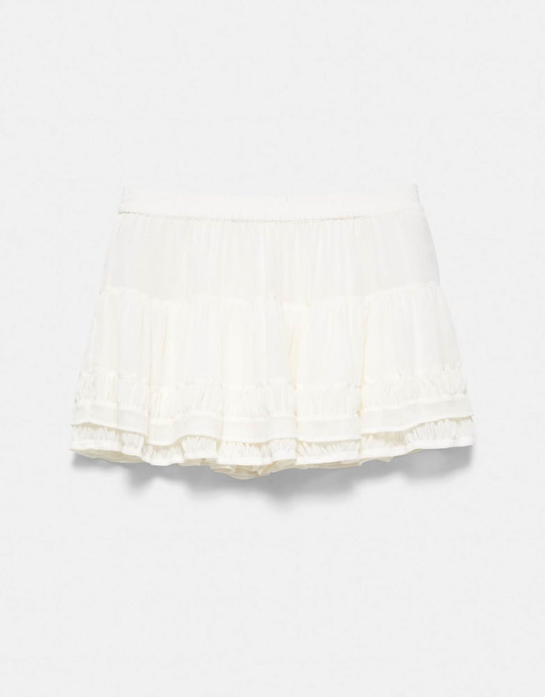 Pull&Bear Minirock mit Rüschen in Eisblau