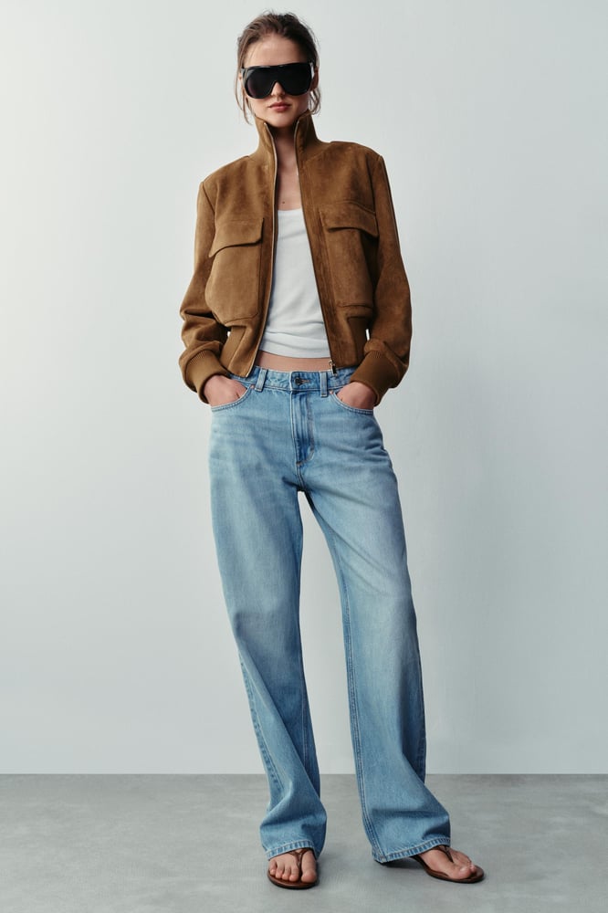 ZARA BOMBERJACKE IN WILDLEDEROPTIK - Hellbraun - XS