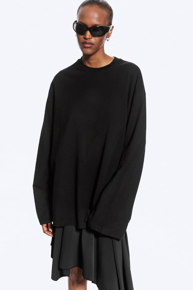 H&M Oversized-T-Shirt mit langen Ärmeln - Schwarz - Ladies