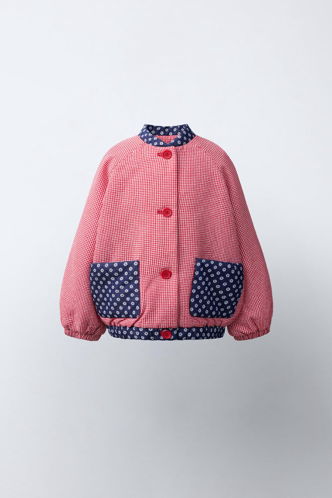 GINGHAM AND FLORAL BOMBER JACKET