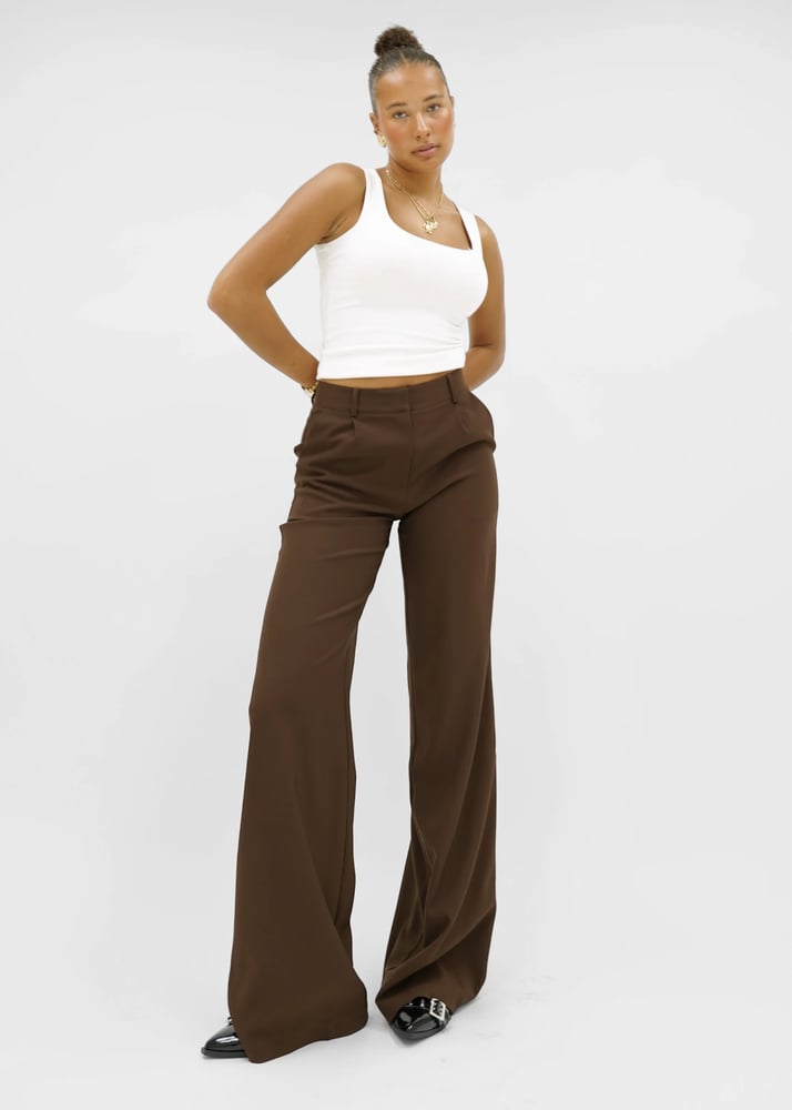 Mauré High waist wide leg pants casual chocolate brown (tall)