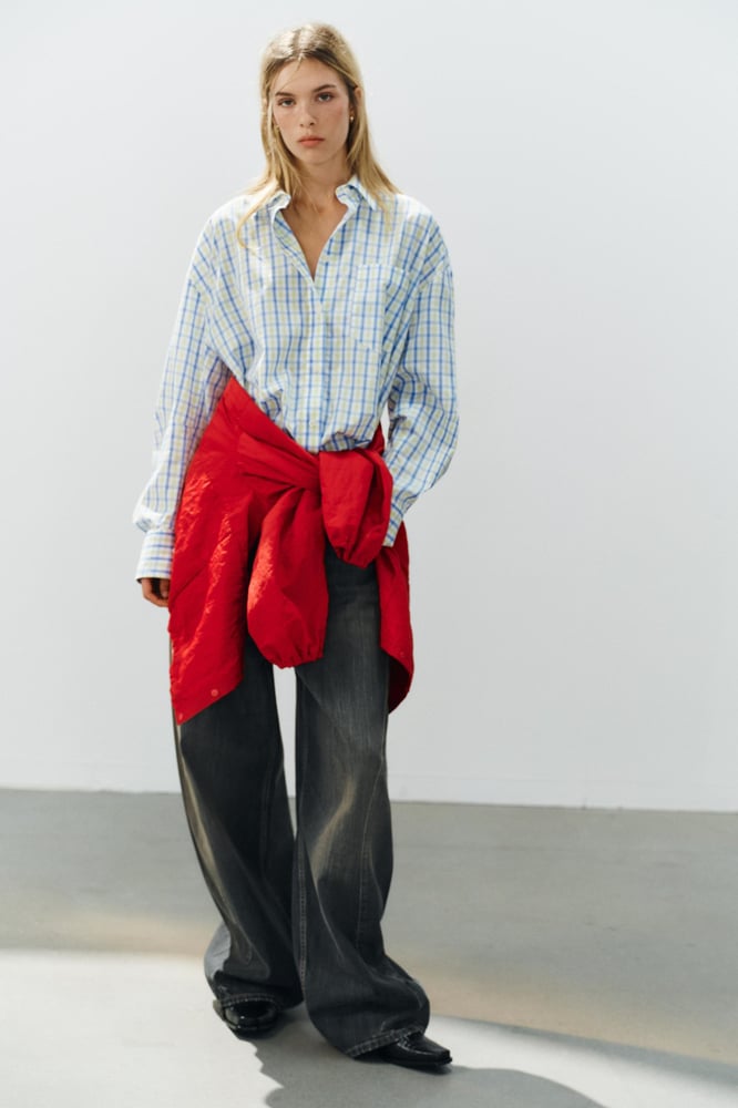 ZARA KARIERTES OVERSIZE-HEMD AUS POPELINE
