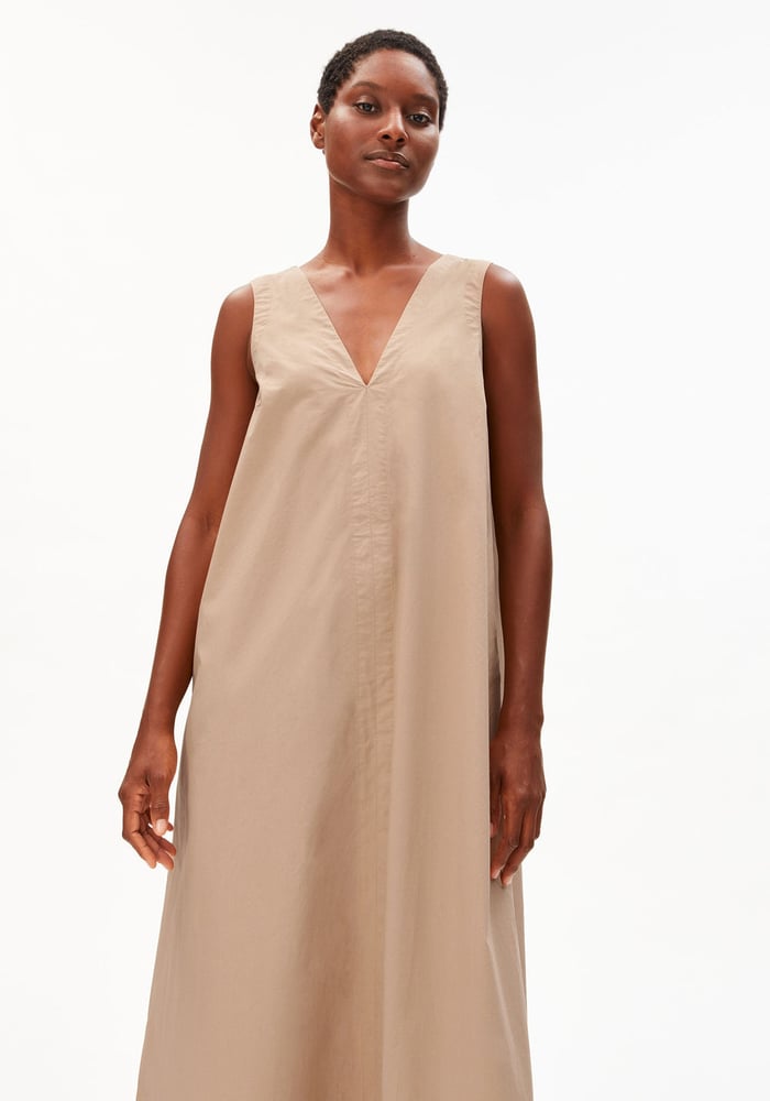Armedangels V-Ausschnitt Poplin Maxi-Kleid 100% Bio-Baumwolle