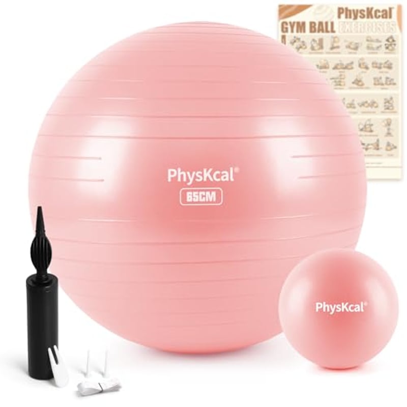 PhysKcal 65 cm Rosa Gymnastikball Set, Ergonomischer Sitzball für Büro