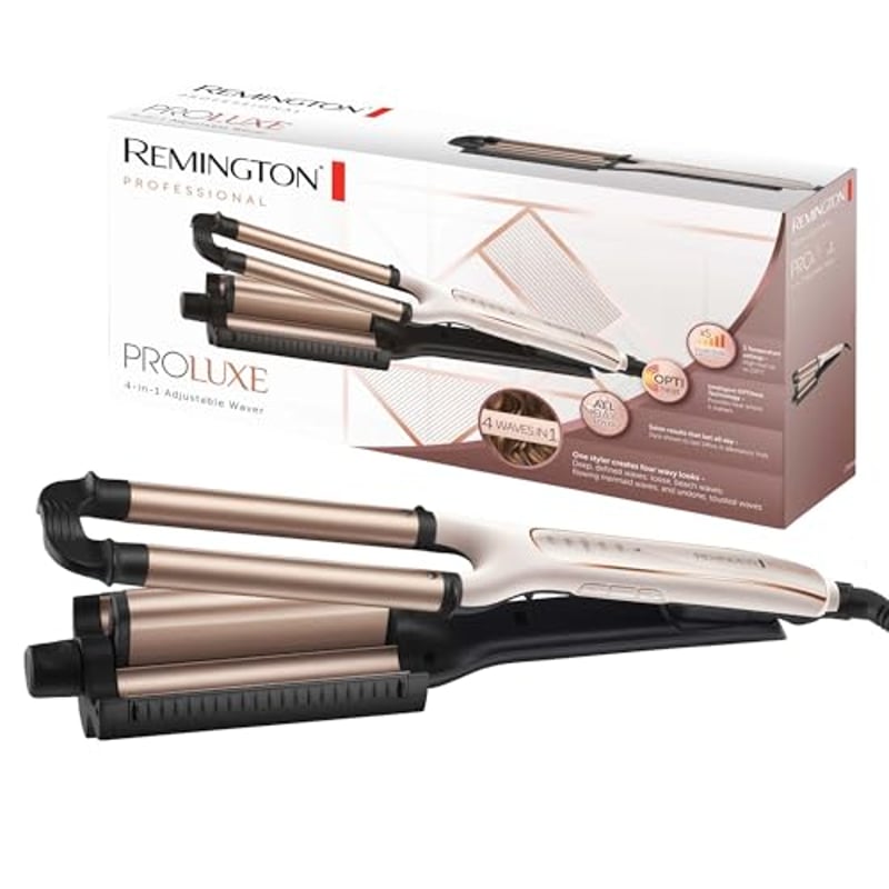 Remington ProLuxe Lockenstab 4-in-1, Digitales Display, 210 °C, Weiße Rose