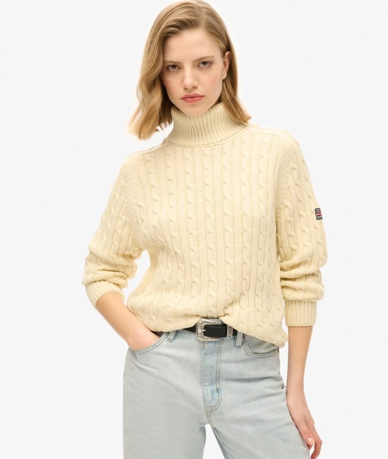 Lockerer Zopfmuster-Rollkragenpullover