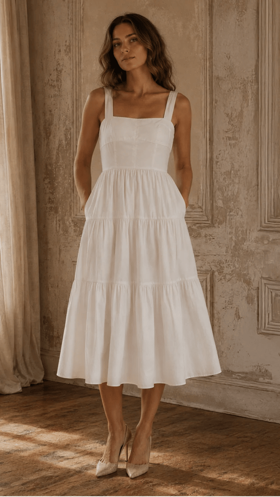 Signature Certified Organic Cotton Midi Tiered Summer Dress by KIMBERLEY ANNE