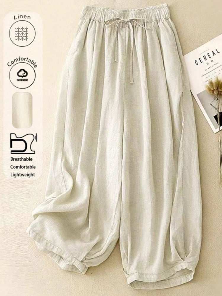 Bequeme, lässige Hosen mit hoher Taille und elastischem Leinen