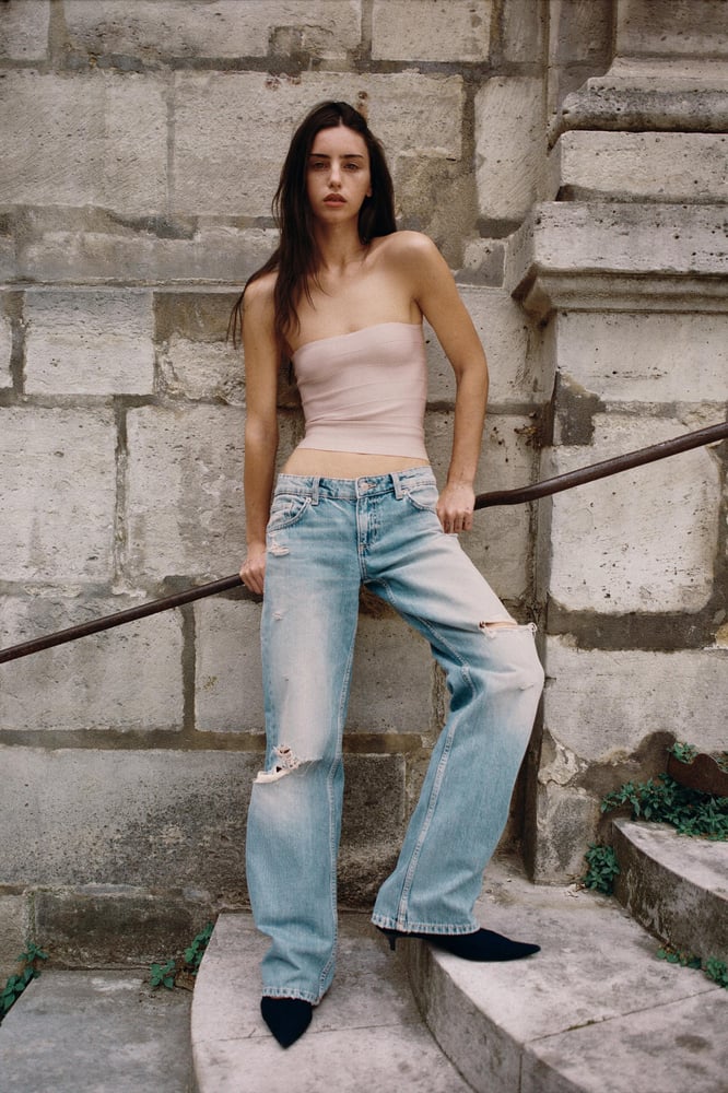 ZARA TRF WIDE-LEG-JEANS MIT NIEDRIGEM BUND UND RISSEN