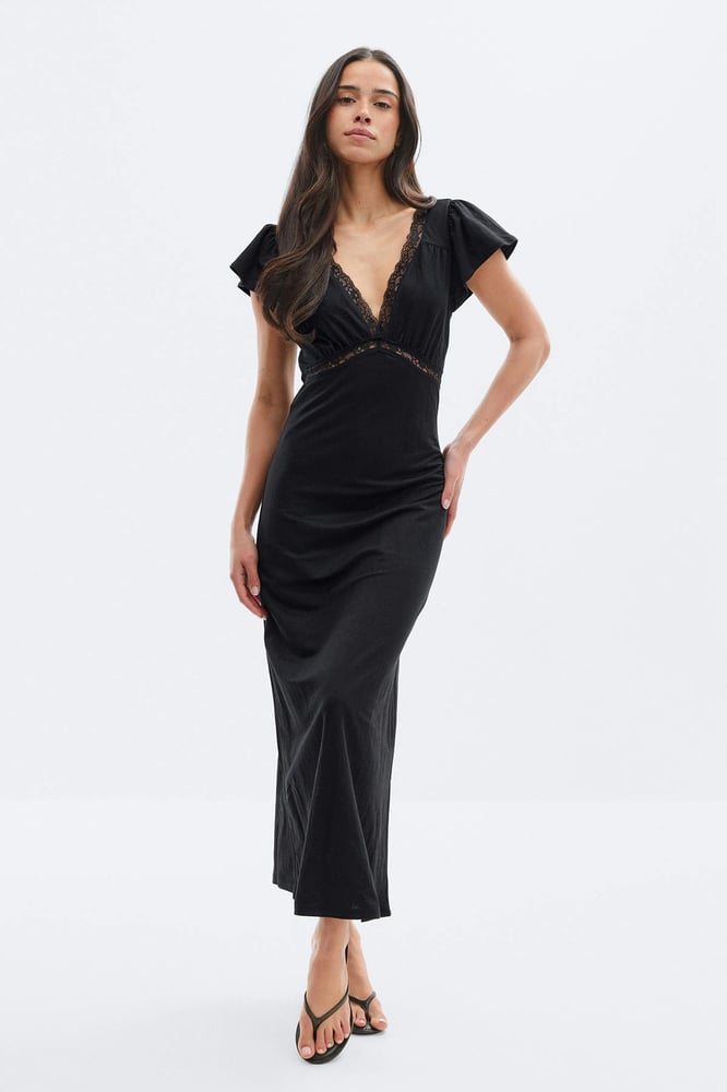 Gina Tricot Lace detail midi dress - Schwarz