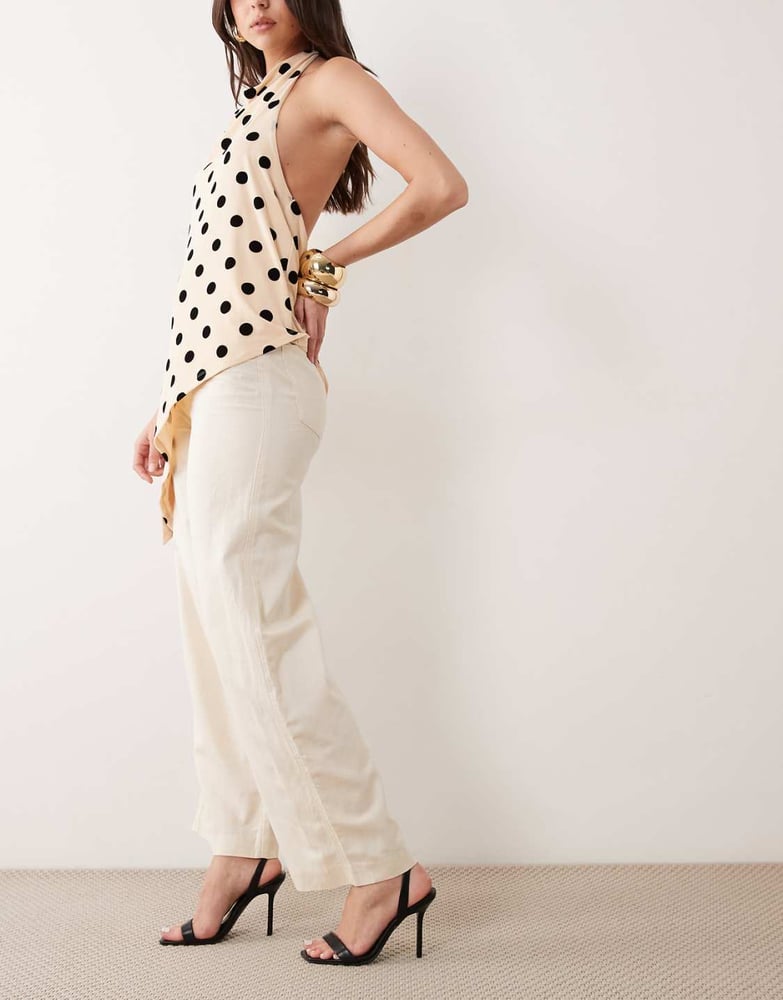 Mango – Elegante Hose aus Leinenmix in Hellbeige