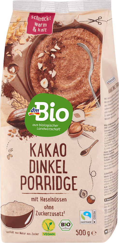 Porridge, Kakao Dinkel mit Haselnüssen, 500 g