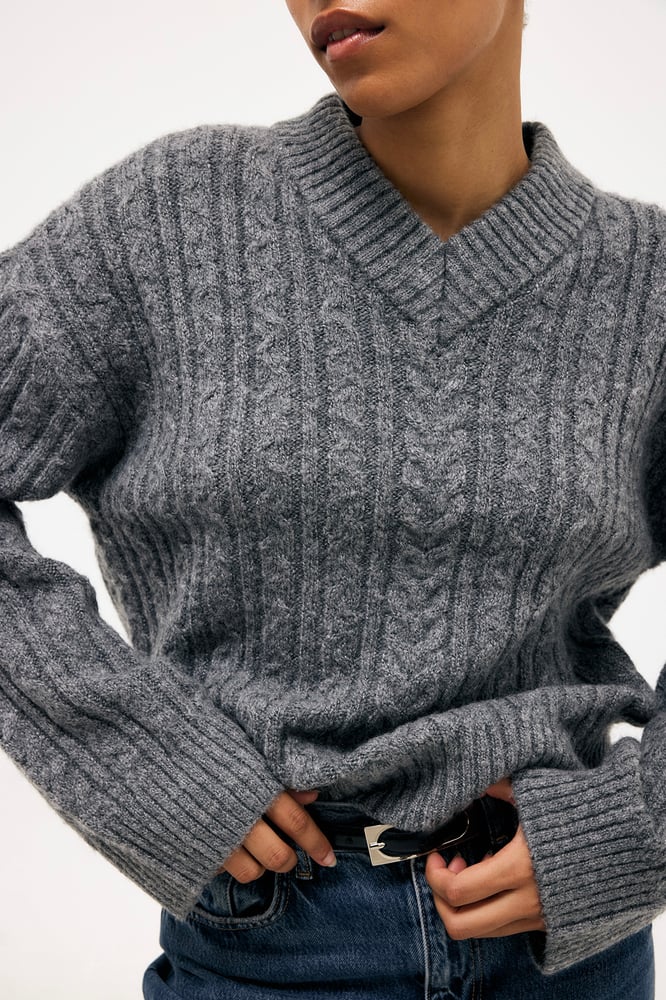 NA-KD Wool Blend Cable Knitted Sweater Grey