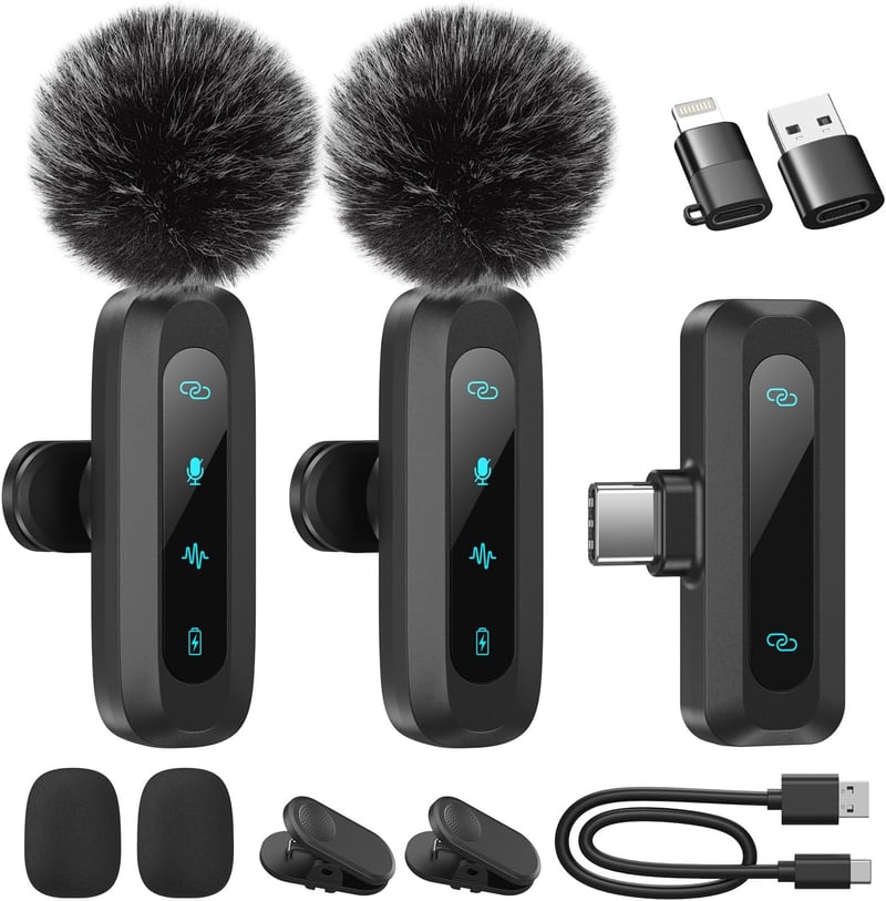 Wireless Lavalier Microphone for iPhone, iPad, Android Phone, 2-Pack