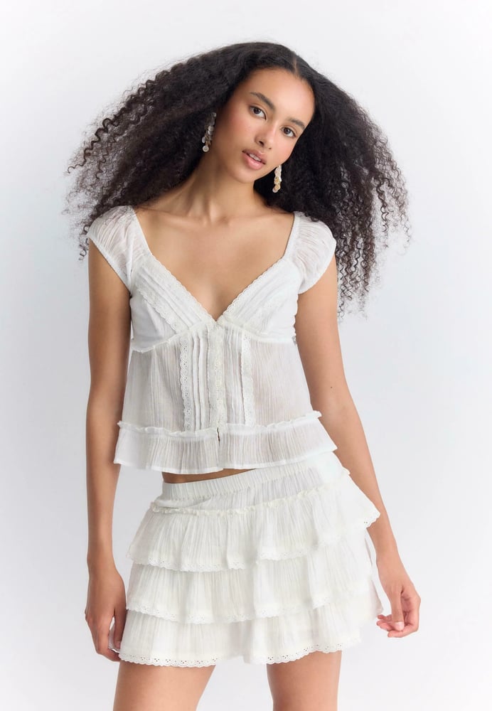 Stradivarius RUFFLED CRINKLE SKORT - A-Linien-Rock - beige