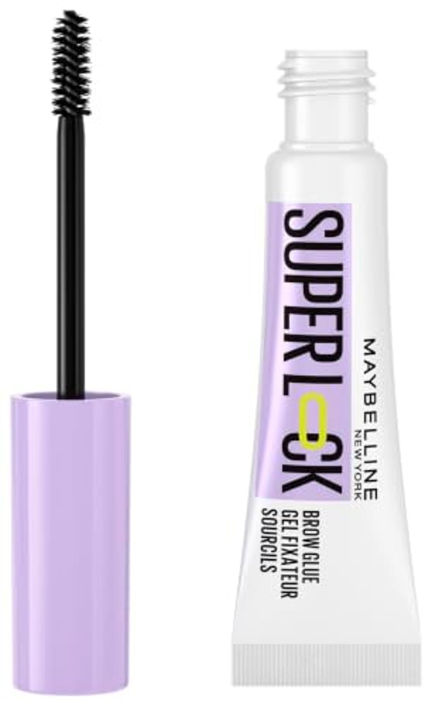 Maybelline New York Augenbrauengel, Für definierte Augenbrauen, Starker Halt ohne abzublättern oder zu kleben, Integriertes Styling-Bürstchen, Super Lock Brow Glue, Transparent, 8 g