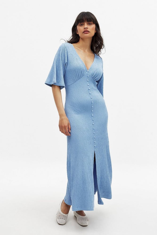 NA-KD Button Detail Midi Dress Blue