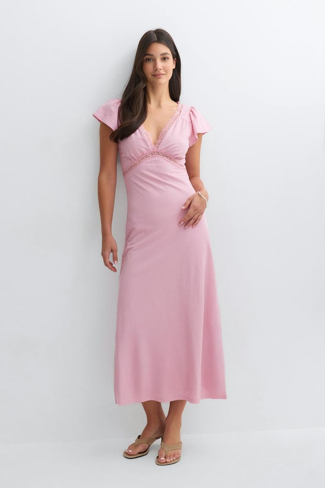 Gina Tricot Lace detail midi dress - Rosa