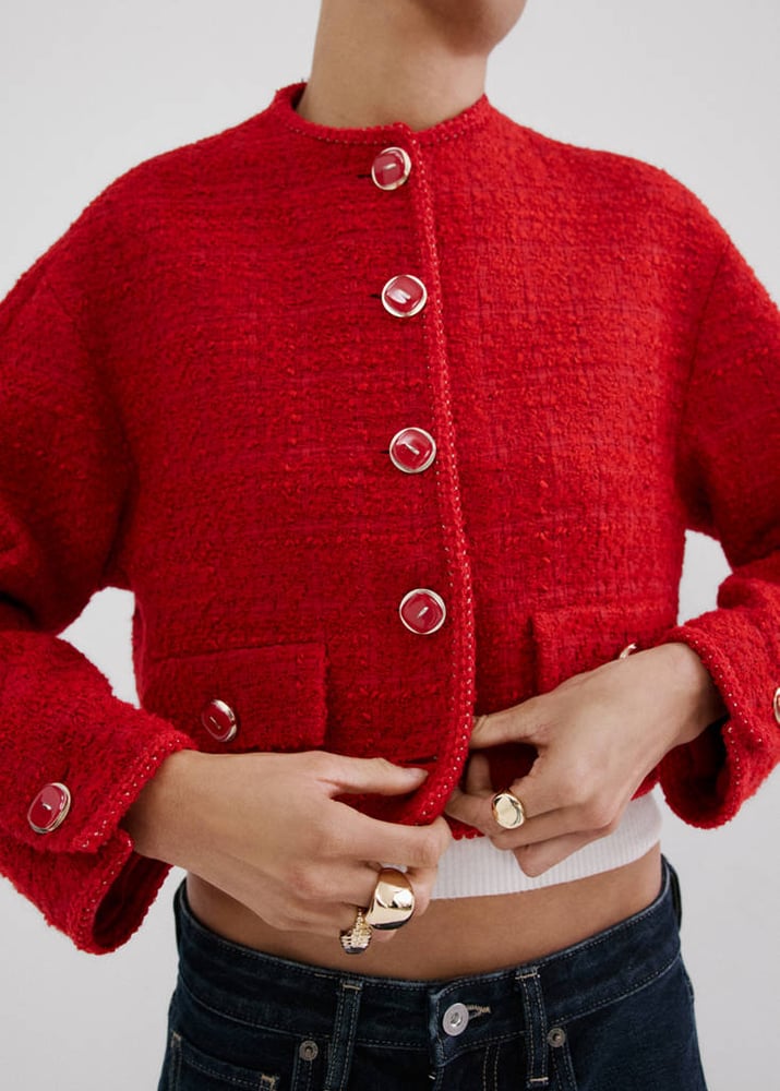 MANGO Tweedjacke mit Schmuckknöpfen