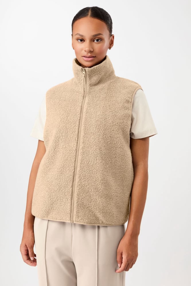 LangerChen Weste mit Stehkragen aus Woll-Fleece (Limestone)