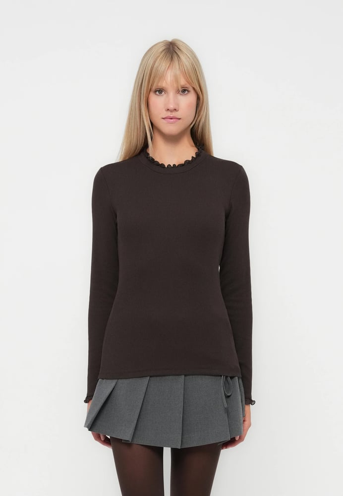 ONLY ONLLESLIE L/S LACE MIX TOP JRS - Langarmshirt - chocolate torte