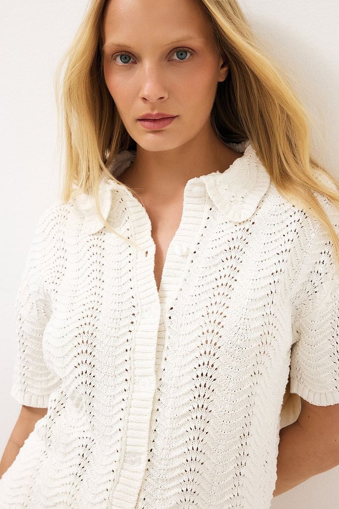 NA-KD Knitted Crochet Shirt Offwhite