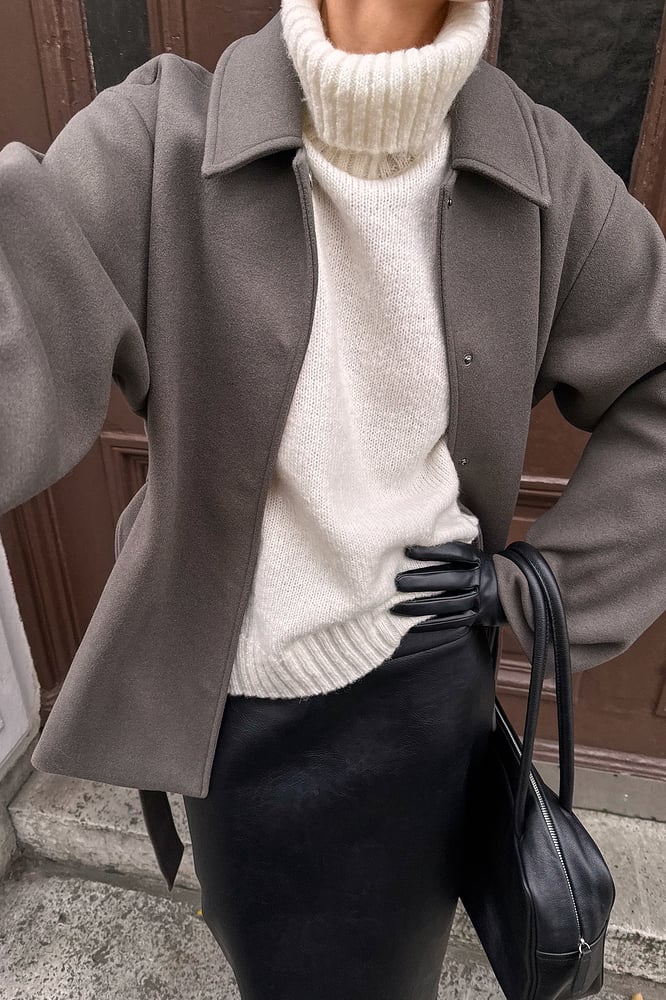 NA-KD Turtle Neck Wool Blend Knitted Sweater Offwhite