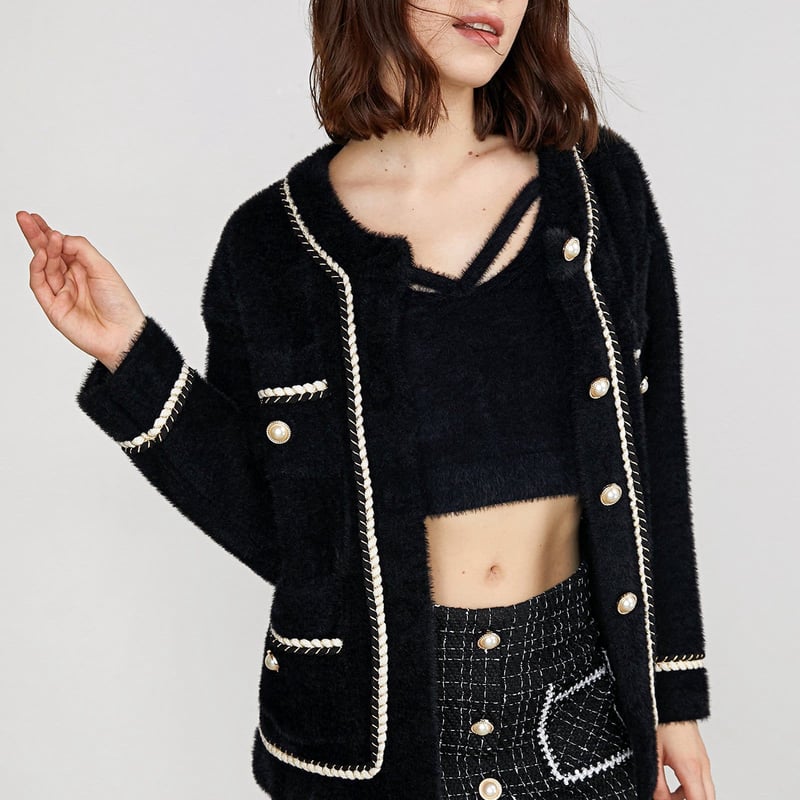 J.ING Yasmina Black Drop Shoulder Chunky Knit Cardigan
