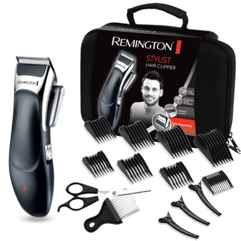 Remington Haarschneidemaschine Profi [selbstschärf. Keramik Klingen mit Einstellhebel/0,5-25mm] Haarschneider Set (8 Aufsteckkämme, Netz-/Akkubetrieb, Lithium, Profi-Koffer mit Friseur Zubehör) HC363C