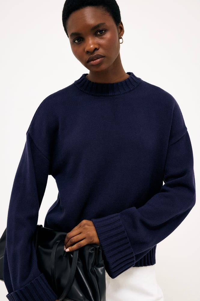 NA-KD Folded Sleeve Knitted Sweater Blue