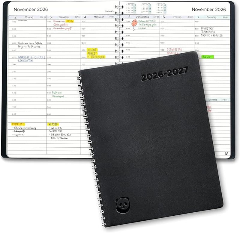 Terminplaner 2026 2027 von Smart Panda - Lehrerkalender & Schulplaner, Wochenplaner mit 30 Minuten Taktung
