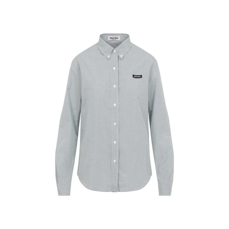 Miu Miu - Checkered Cotton Button-Down Shirt With Tailored F - Größe 38 - weiß