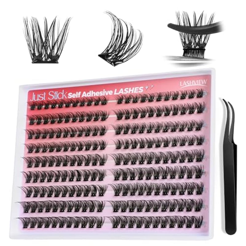 LASHVIEW Wimpern Selbstklebend ohne Kleber 200 Stk Press on Lashes Cluster
