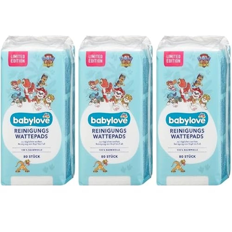 Babylove Reinigungs Wattepads Baumwolle 3x80 stück, Reinigungs Wattepads Reinigung von Kopf bis Fuß, ohne Chemie