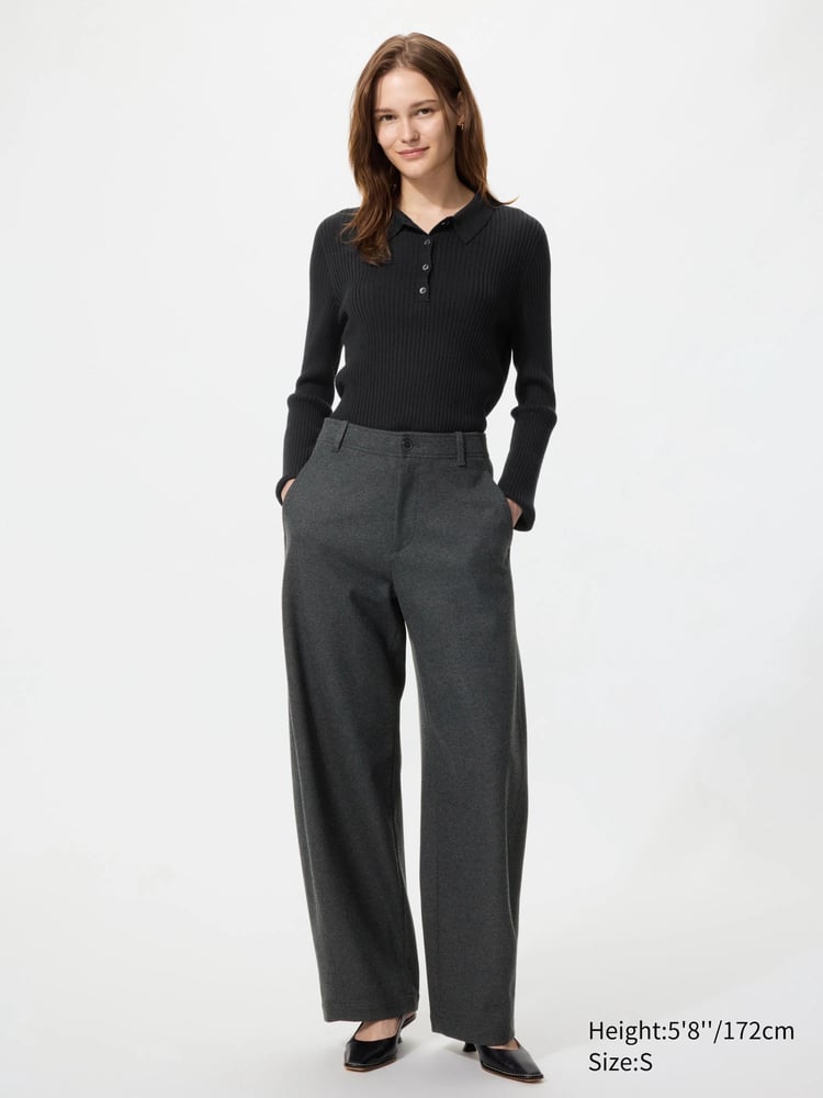 UNIQLO Jersey Velours Hose (Barrel Leg), Dunkelgrau