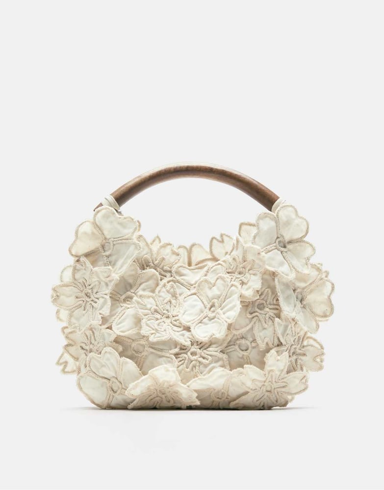 Pull&Bear – Handtasche in Ecru mit Blumenmuster
