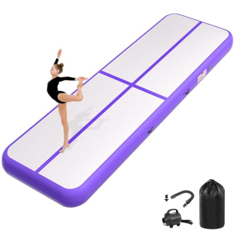 KIKILIVE 10CM Hoch Gymnastikmatte Tumbling Matte, 3M Aufblasbar Gymnastik Track Matte Air Turnmatte mit Luftpumpe Aufblasbare Sportmatte für Fitness/Outdoor/Yoga/Training usw