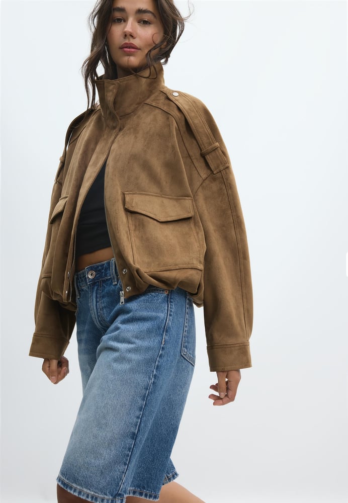 Oversize-Jacke aus Wildlederimitat