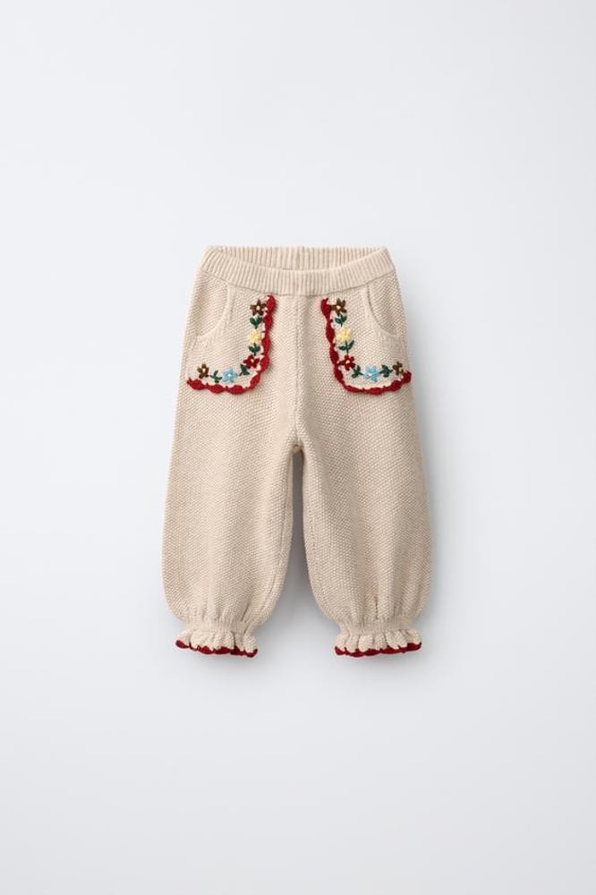 ZARA EMBROIDERED KNIT SAROUEL TROUSERS