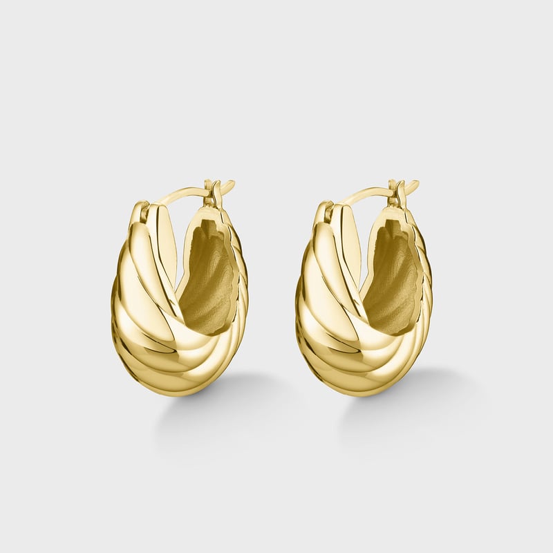 Élevé Waved Hoop Earrings, Gold Colour