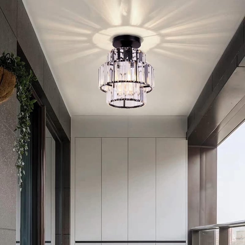 Cainjiazh Modern Mini Kristall-Deckenleuchte, Schwarz | Bündige moderne Deckenlampe mit wechselbaren E27 Leuchtmitteln für Schlafzimmer, Flur, Küche und Bad