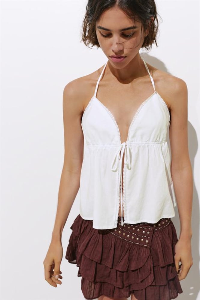 Pull&Bear Neckholder-Top aus Leinenmix