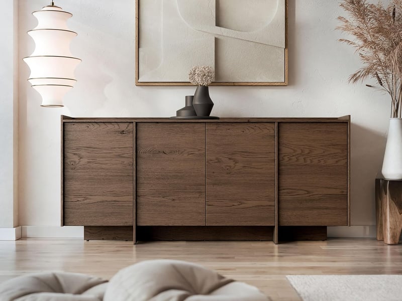 Mirjan24 Jundia K4D JA02 Chest of Drawers with 4 Doors (Baltic Storm) | Sideboard in Japandi style with distinctive wood grain
