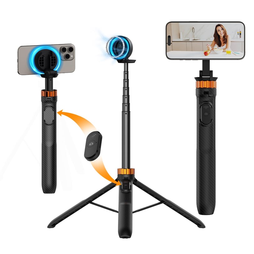 K&F CONCEPT Magnet Selfie Stick 162 cm, kompatibel mit iPhone 18, Schwarz 398 g