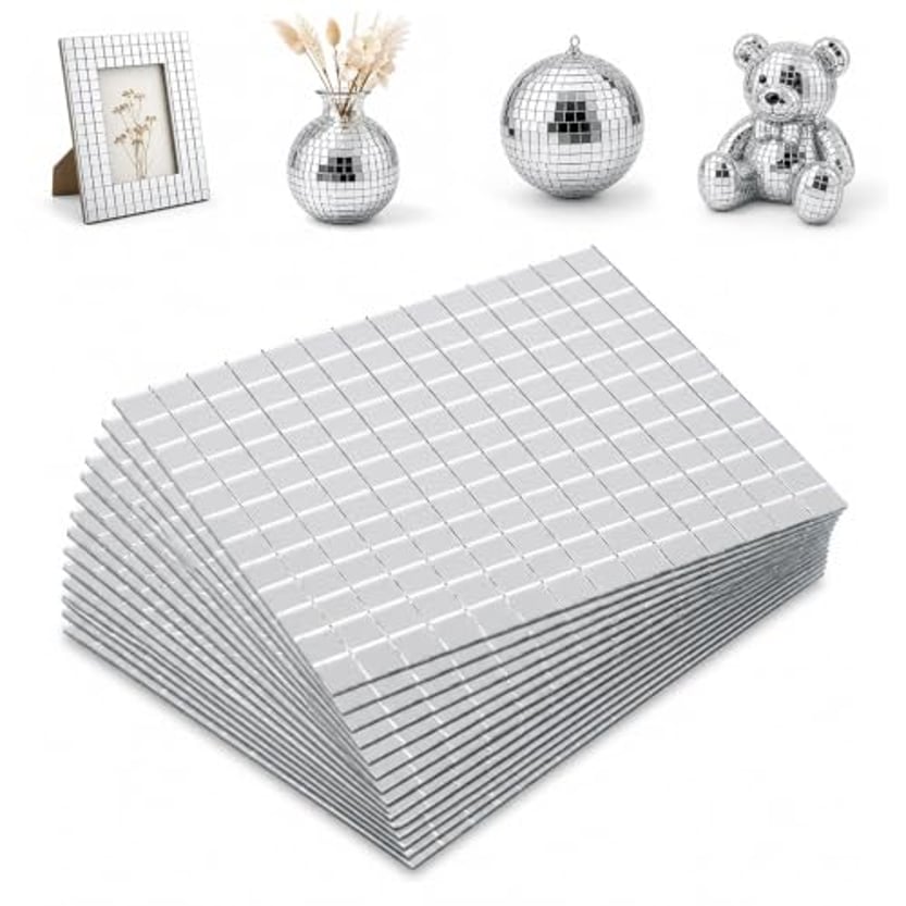 12000 Stück Spiegel Mosaik Selbstklebend, SGZIOO 5 x 5 mm Discokugel Klebestreifen, Quadratische Mosaik Spiegelfliesen, Mini Mosaikfliesen Selbstklebend für DIY Disco Party Deko,Zubehör für Vasen Deko