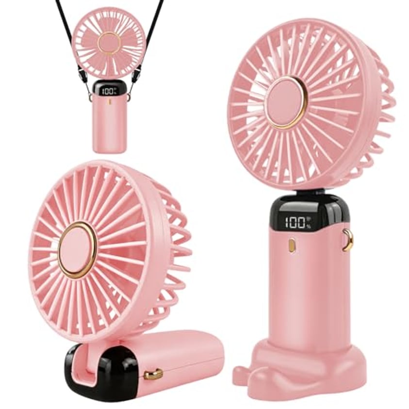 Jsdoin Handventilator, Tragbarer Mini Ventilator, Wiederaufladbar, Kleiner Taschenventilator Mit 5 Geschwindigkeitsstufen, Faltbarer USB-Ventilator für Büro, Outdoor (Rosa)
