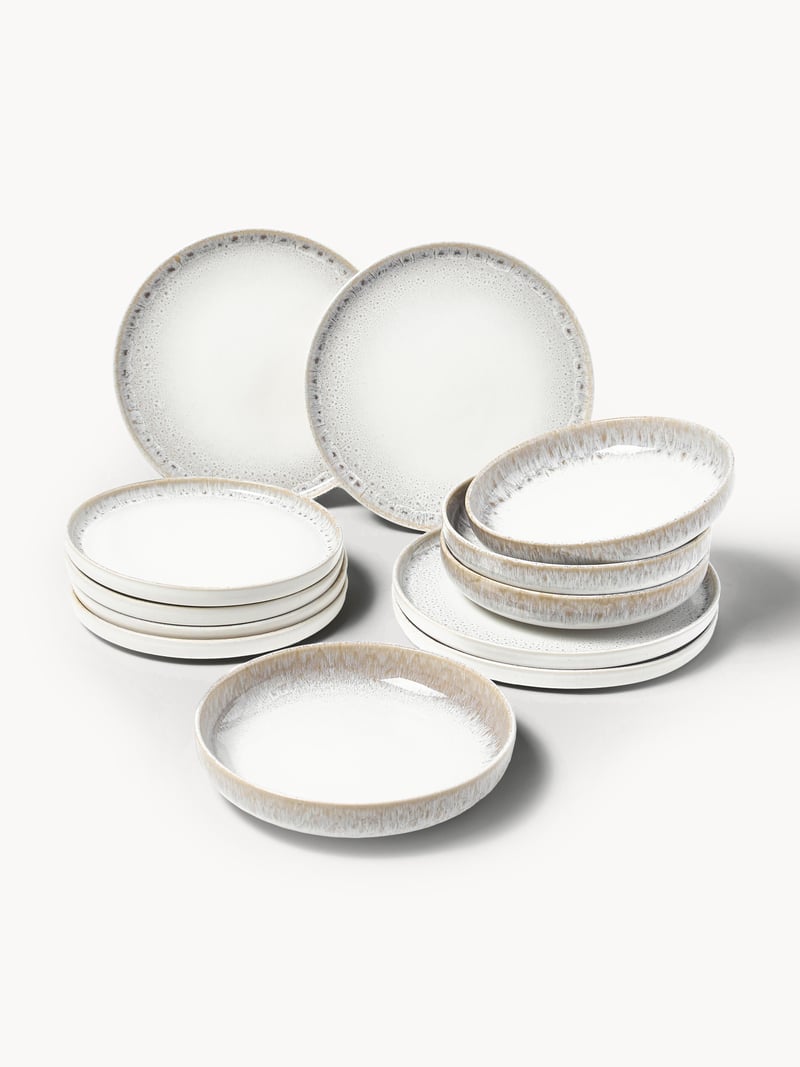 Handgemachtes Geschirr-Set Danza mit reaktiver Glasur, 4 Personen, 12er-Set