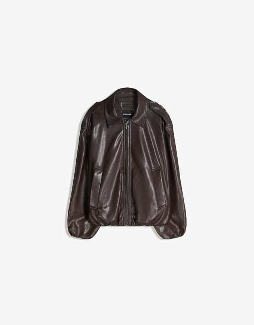 Bershka – Jacke aus Kunstleder in Braun mit Ballon-Optik