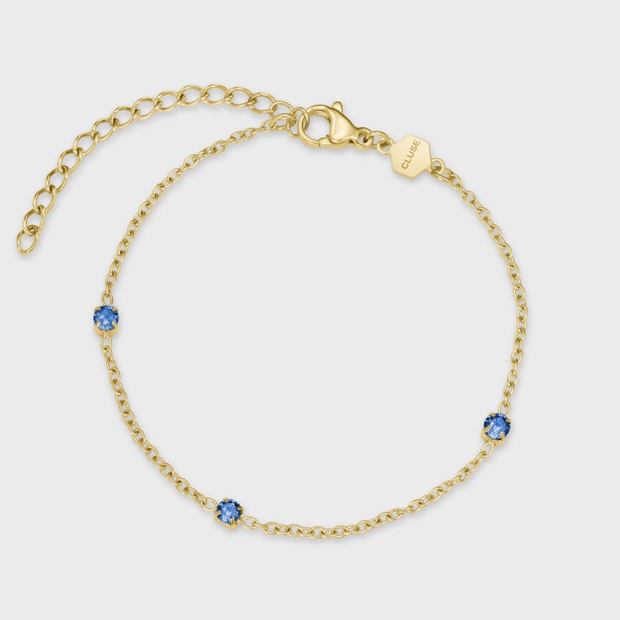 Cluse Élevé Zirconia Chain Bracelet, Kyanite Blue, Gold Colour