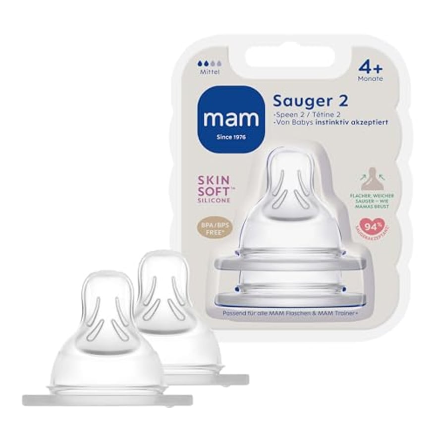 MAM Sauger Größe 2 im Doppelpack, Durchflussrate mittel